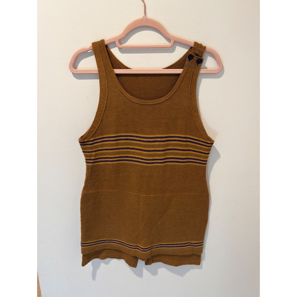 Vintage 1920s 1930s Wool Striped Knit Swimsuit